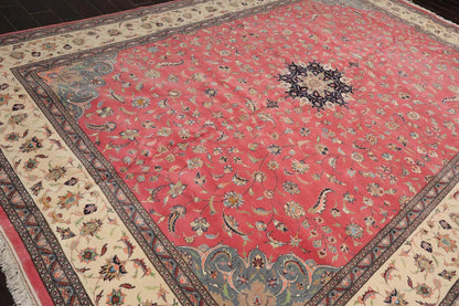 9'x13' Hand Knotted 100% Wool Nain Traditional Oriental Area Rug Raspberry, Ivory Color