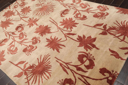 6'8'' x 8'8'' Hand Knotted Tibetan 100% Wool Botanical Oriental Area Rug Beige