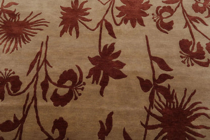 6'8'' x 8'8'' Hand Knotted Tibetan 100% Wool Botanical Oriental Area Rug Beige