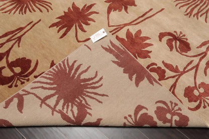 6'8'' x 8'8'' Hand Knotted Tibetan 100% Wool Botanical Oriental Area Rug Beige