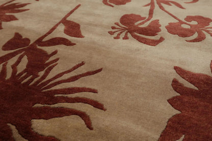 6'8'' x 8'8'' Hand Knotted Tibetan 100% Wool Botanical Oriental Area Rug Beige