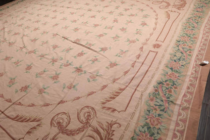 16'3''x18'6'' Hand Knotted Needlepoint 100% Wool French Aubusson Traditional Oriental Area Rug Blush, Peach Color
