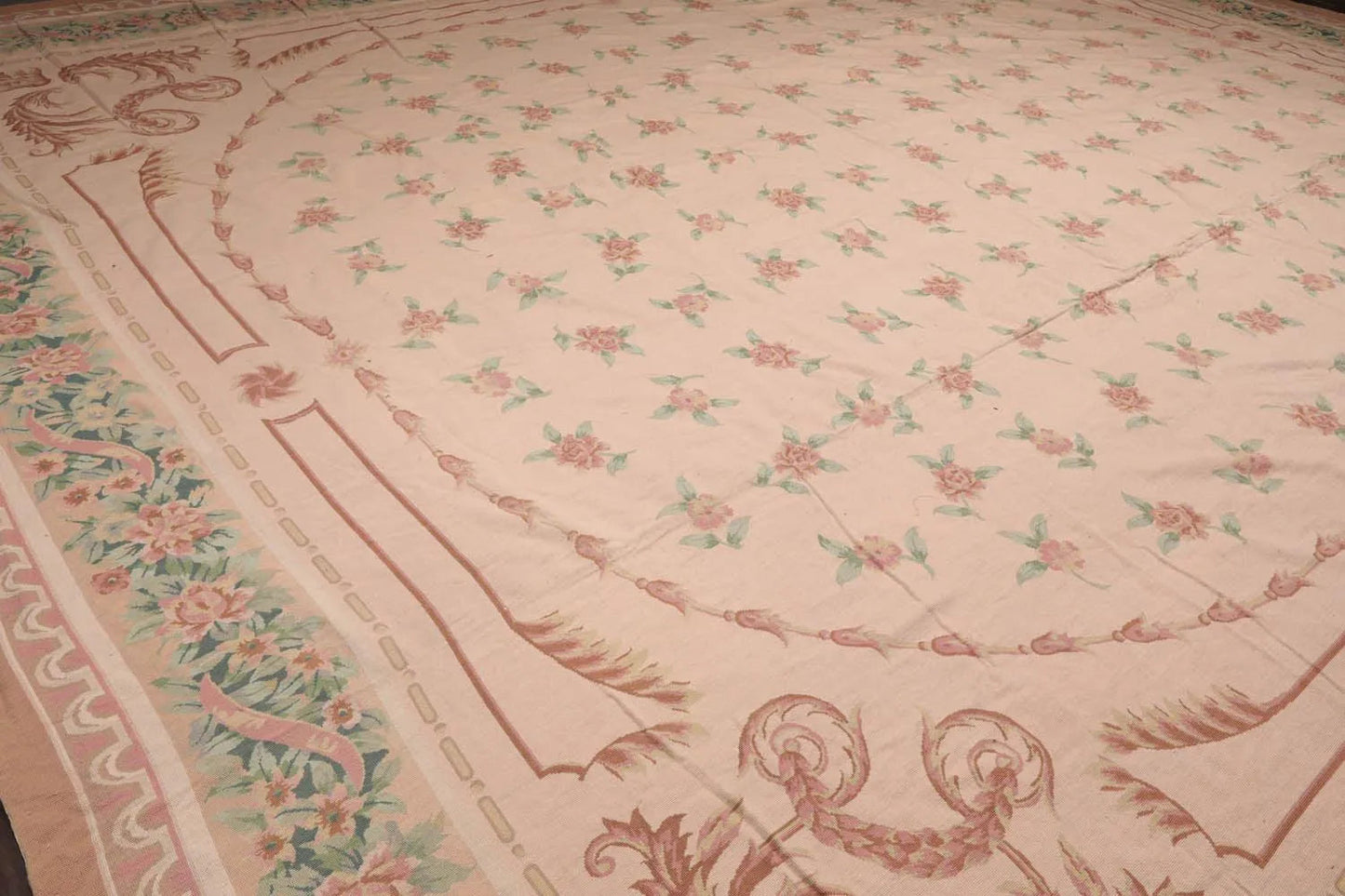 16'3''x18'6'' Hand Knotted Needlepoint 100% Wool French Aubusson Traditional Oriental Area Rug Blush, Peach Color