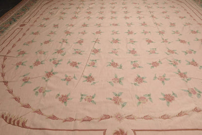 16'3''x18'6'' Hand Knotted Needlepoint 100% Wool French Aubusson Traditional Oriental Area Rug Blush, Peach Color