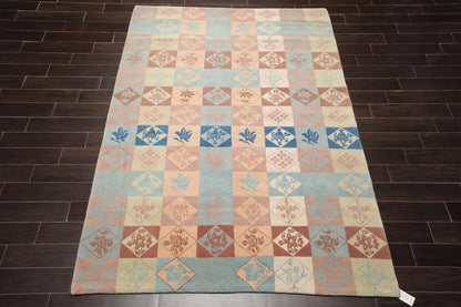 6' x 9' Hand Knotted Tibetan 100% Wool Patterned Modern Oriental Area Rug Blue