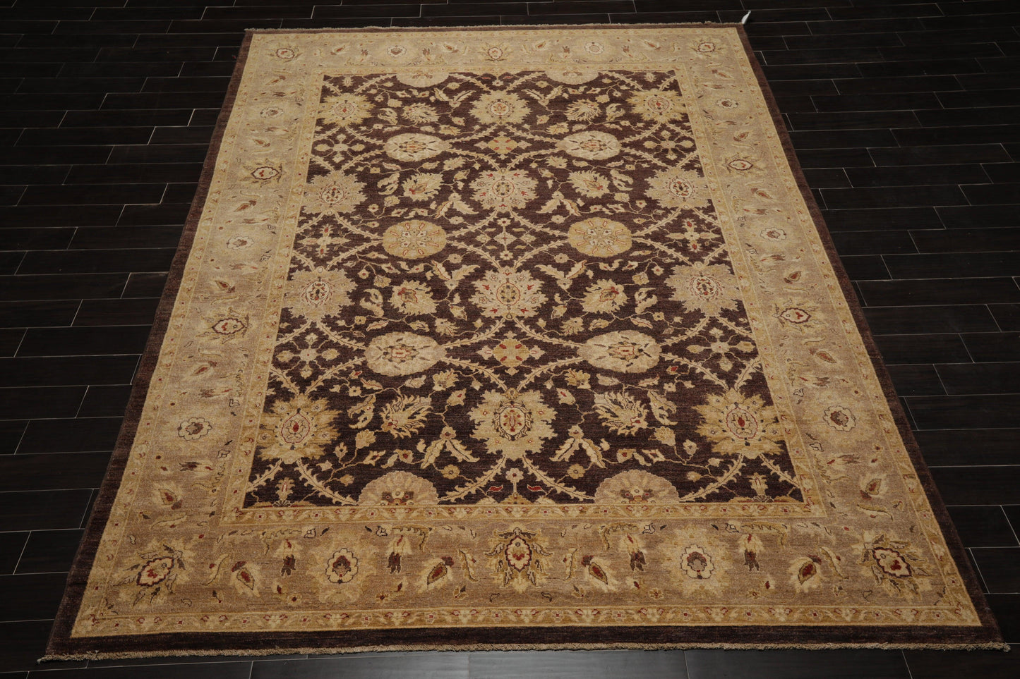 8'9" x 11'6" Hand Knotted 100% Wool Stone Wash Peshawar Oriental Area Rug Brown