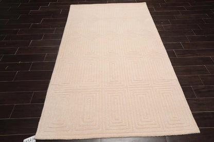 5' x8' Hand Tufted Hand Made 100% Wool Designer Modern & Contemporary  Oriental Area Rug Tone On Tone,Beige Color
