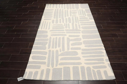 5' x8' Hand Tufted Hand Made 100% Wool Designer Modern & Contemporary  Oriental Area Rug Gray,Cream Color