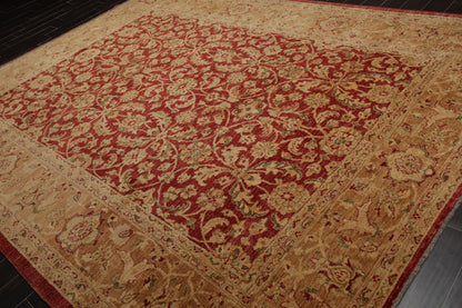 9'2" x 12' Hand Knotted Peshawar Stone wash Vegetable dyes Area Rug Rusty Red