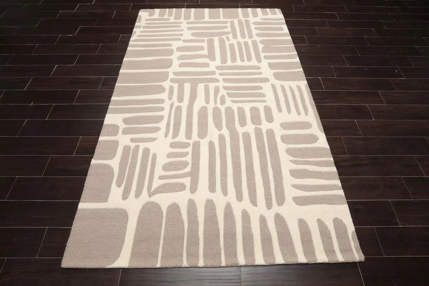 5' x8'' Hand Tufted Hand Made 100% Wool Designer Modern & Contemporary  Oriental Area Rug Taupe,Ivory Color