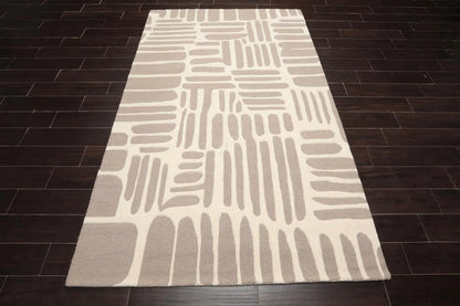 5' x8'' Hand Tufted Hand Made 100% Wool Designer Modern & Contemporary  Oriental Area Rug Taupe,Ivory Color