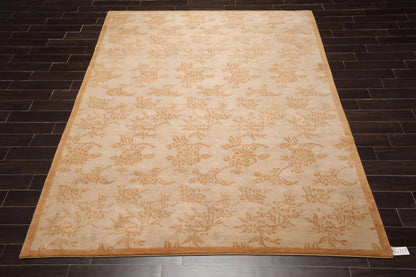 8'1'' x 10'5'' Hand Knotted Tibetan 100% Wool Floral Oriental Area Rug Taupe