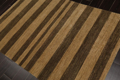 4'1" x 6'1" Hand Knotted 100% Wool Peshawar Striped Modern Area Rug Gold Brown