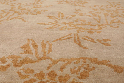 8'1'' x 10'5'' Hand Knotted Tibetan 100% Wool Floral Oriental Area Rug Taupe