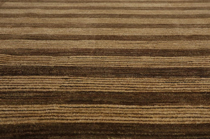 8'10'' x 11'9'' Hand Knotted Tibetan Wool Stripes Modern Stripes Area Rug Brown