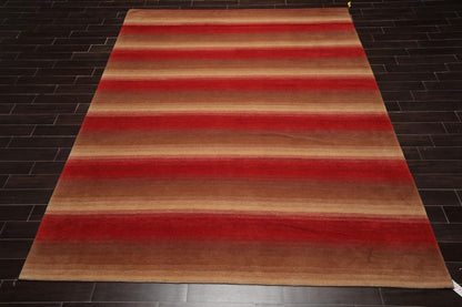 9' x 11'9" Hand Knotted Tibetan Wool Stripes Modern Oriental Area Rug Brown