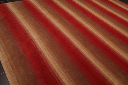 9' x 11'9" Hand Knotted Tibetan Wool Stripes Modern Oriental Area Rug Brown