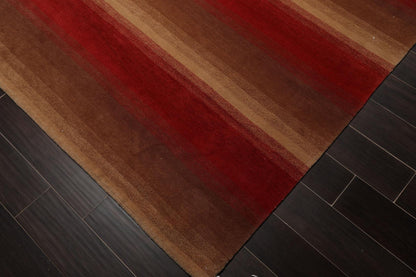 9' x 11'9" Hand Knotted Tibetan Wool Stripes Modern Oriental Area Rug Brown