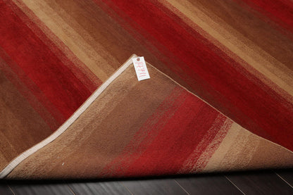 9' x 11'9" Hand Knotted Tibetan Wool Stripes Modern Oriental Area Rug Brown