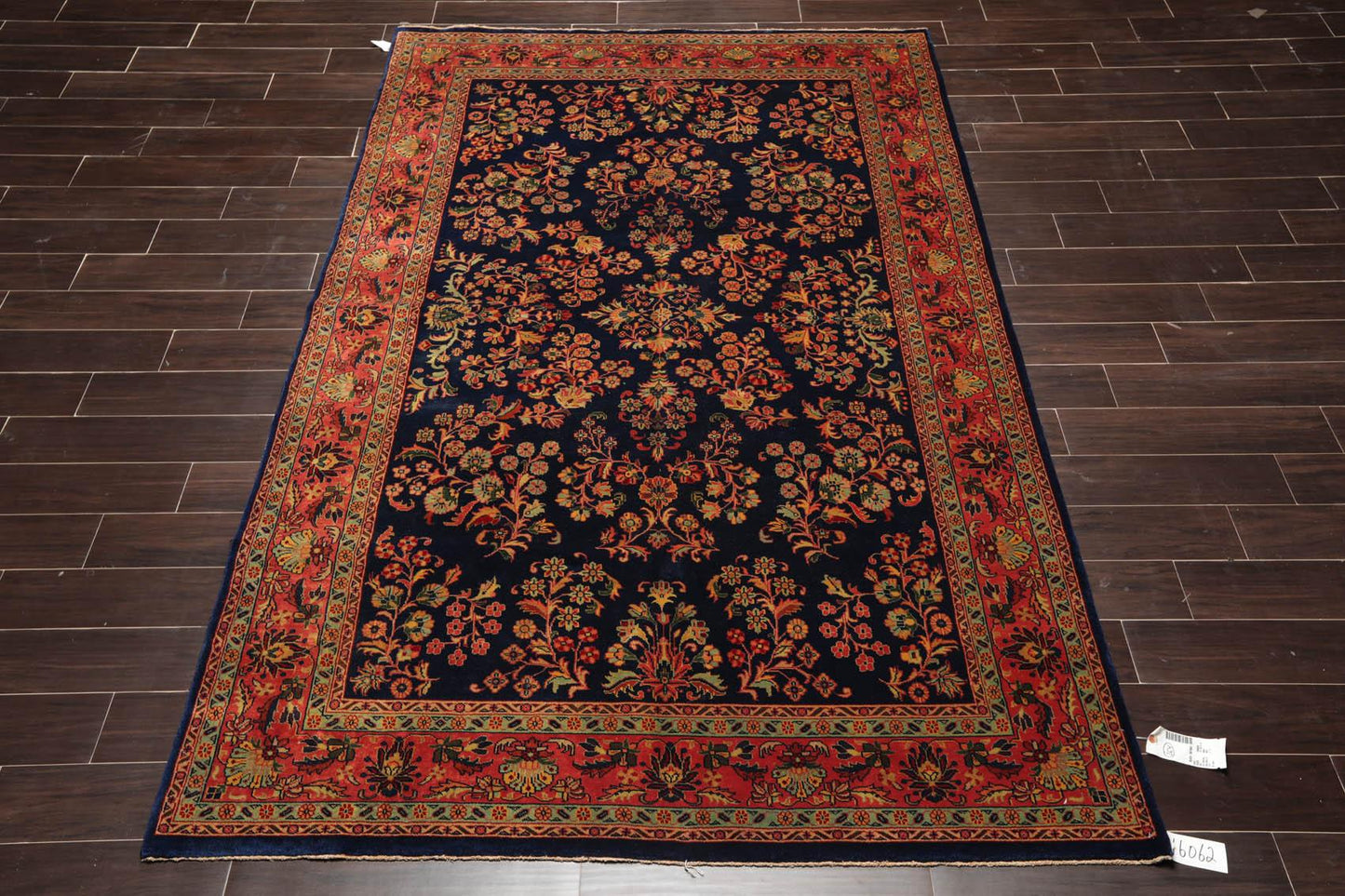 5'9" x 9'2" Hand Knotted 100% Wool Traditional Sarouk Oriental Area Rug Navy