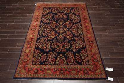 5'9" x 9'2" Hand Knotted 100% Wool Traditional Sarouk Oriental Area Rug Navy