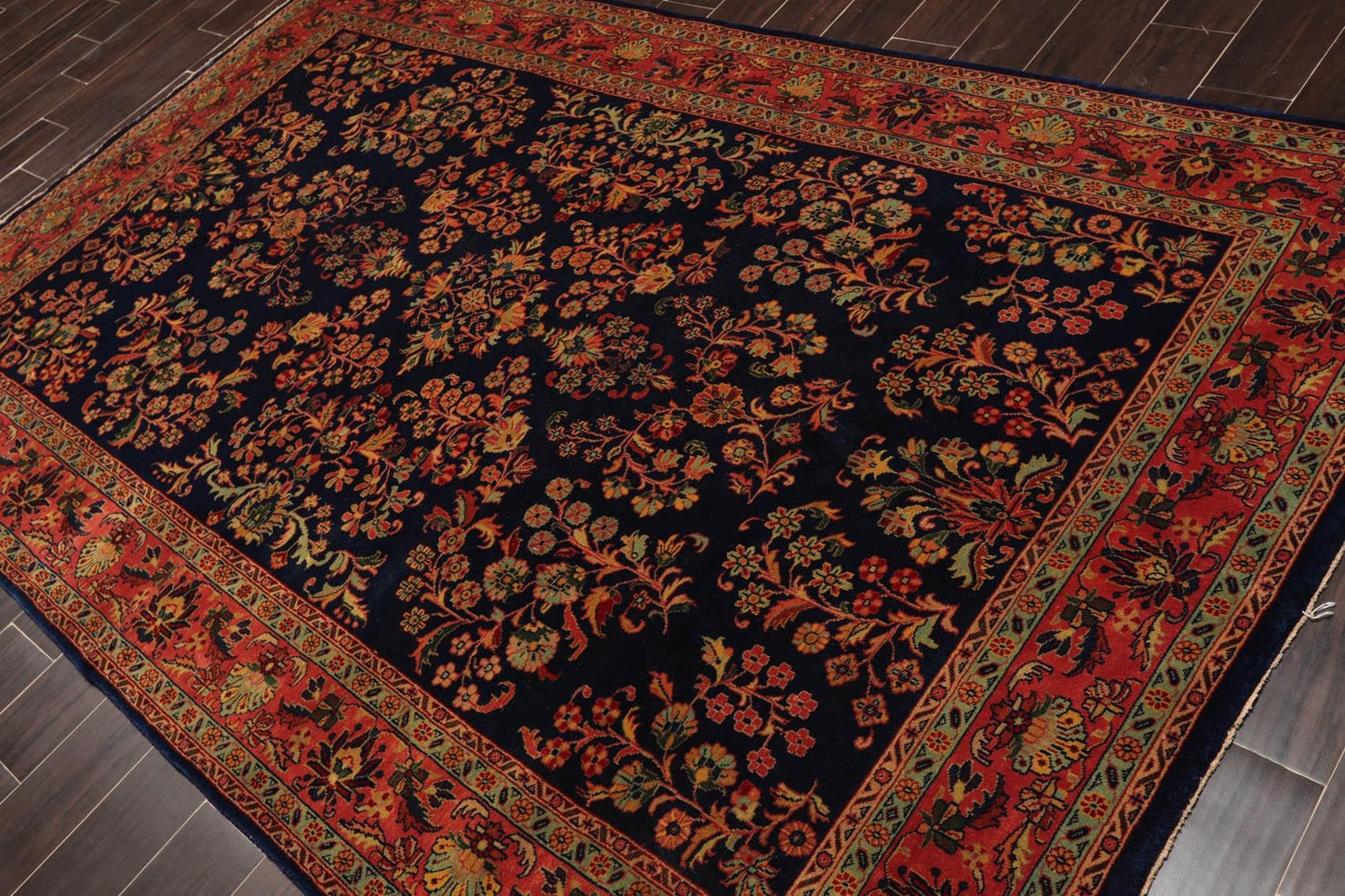 5'9" x 9'2" Hand Knotted 100% Wool Traditional Sarouk Oriental Area Rug Navy