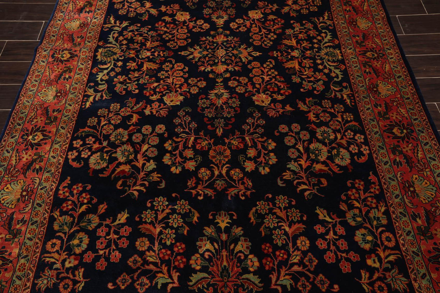 5'9" x 9'2" Hand Knotted 100% Wool Traditional Sarouk Oriental Area Rug Navy