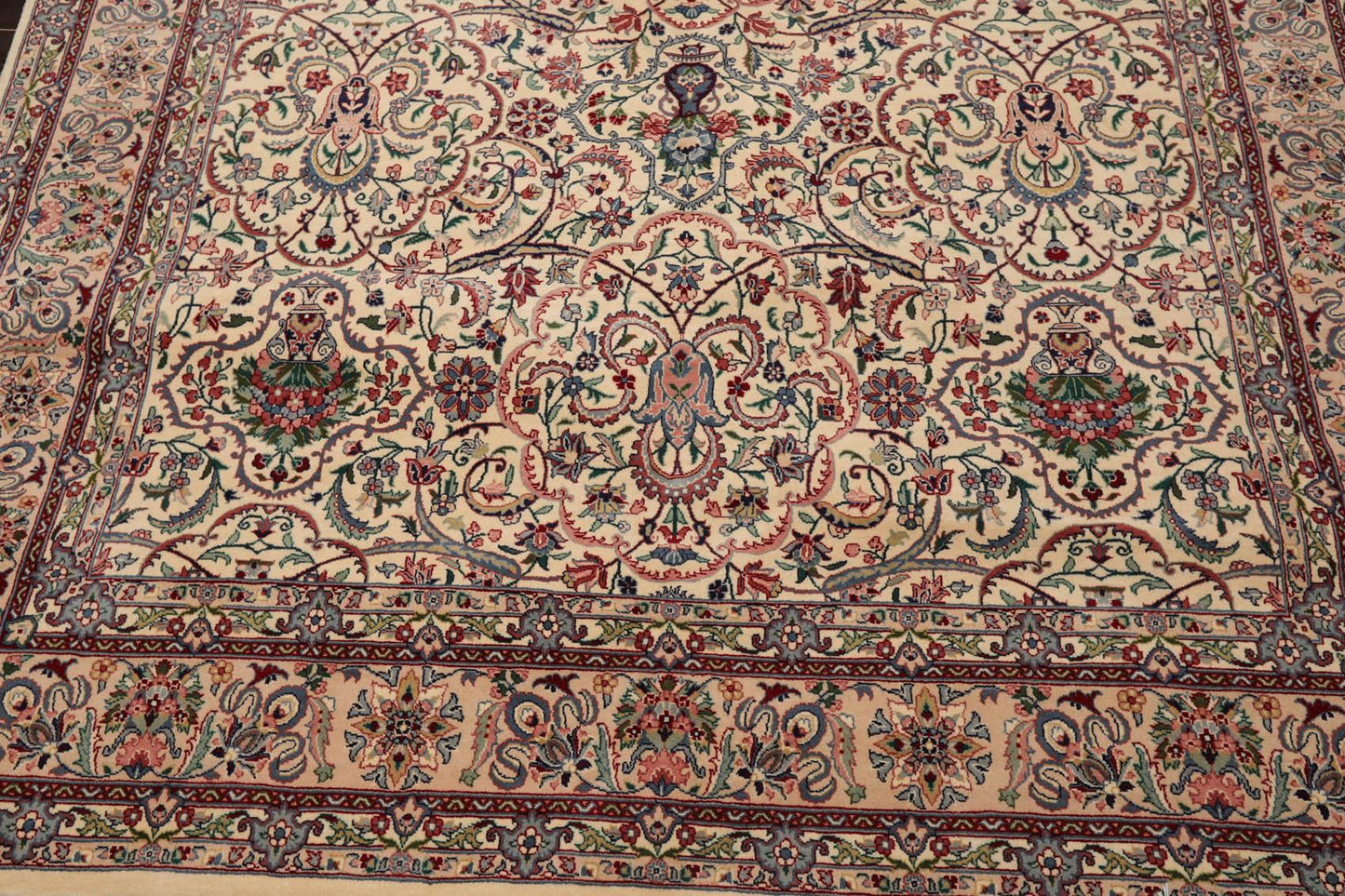 6'3" x 9'1" Hand Knotted 100% Wool Nain 16/18 Pak Persian 300 KPSI Area Rug Cream