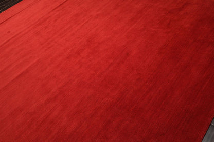 9'1" x 11'11" Hand Knotted Tibetan Wool Ribbed Designer Oriental Area Rug Red