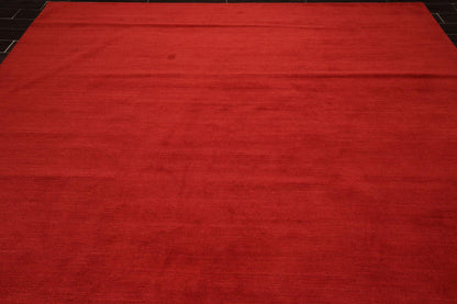9'1" x 11'11" Hand Knotted Tibetan Wool Ribbed Designer Oriental Area Rug Red