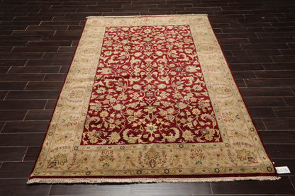 6'3" x 9'2" Hand Knotted 100% Wool Traditional Agra Oriental Area Rug Wine