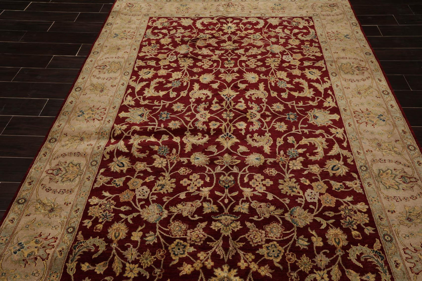 6'3" x 9'2" Hand Knotted 100% Wool Traditional Agra Oriental Area Rug Wine