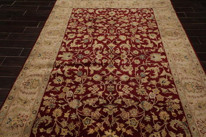 6'3" x 9'2" Hand Knotted 100% Wool Traditional Agra Oriental Area Rug Wine
