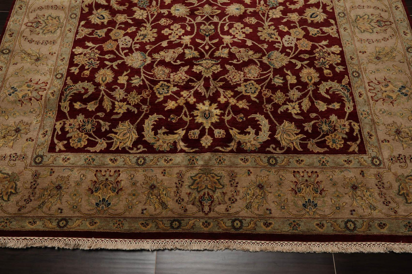 6'3" x 9'2" Hand Knotted 100% Wool Traditional Agra Oriental Area Rug Wine