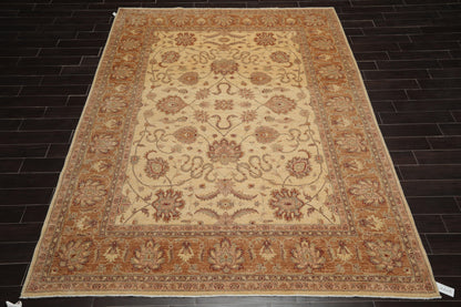 8'2" x 11'4" Hand Knotted Wool Stone Wash Peshawar Vegetable Dyes Area Rug Beige