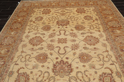 8'2" x 11'4" Hand Knotted Wool Stone Wash Peshawar Vegetable Dyes Area Rug Beige