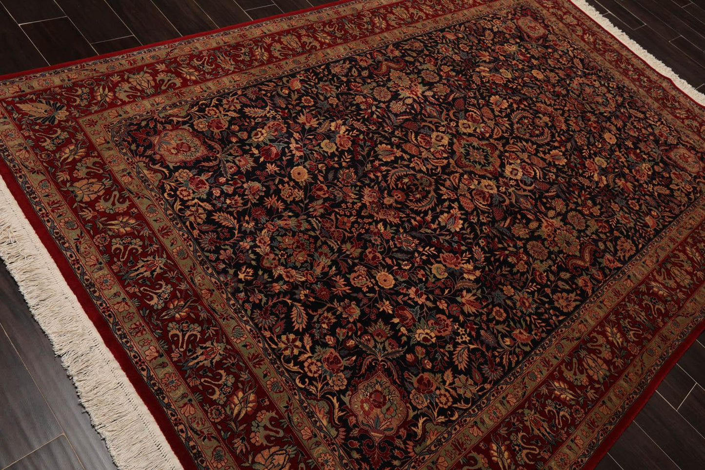 5'11" x 9' Hand Knotted Wool 300 KPSI Sarouk Oriental Area Rug Midnight Blue