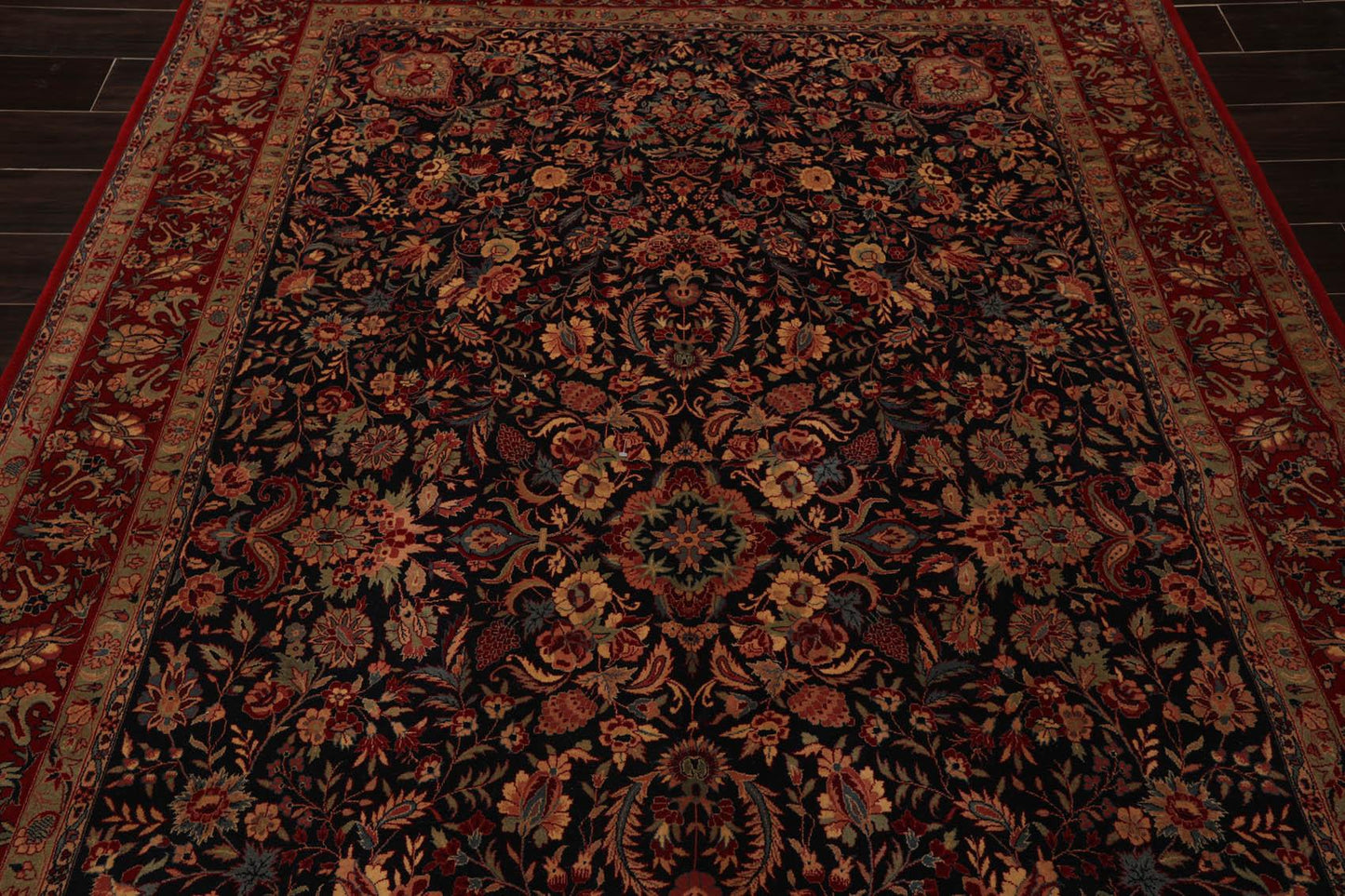 5'11" x 9' Hand Knotted Wool 300 KPSI Sarouk Oriental Area Rug Midnight Blue