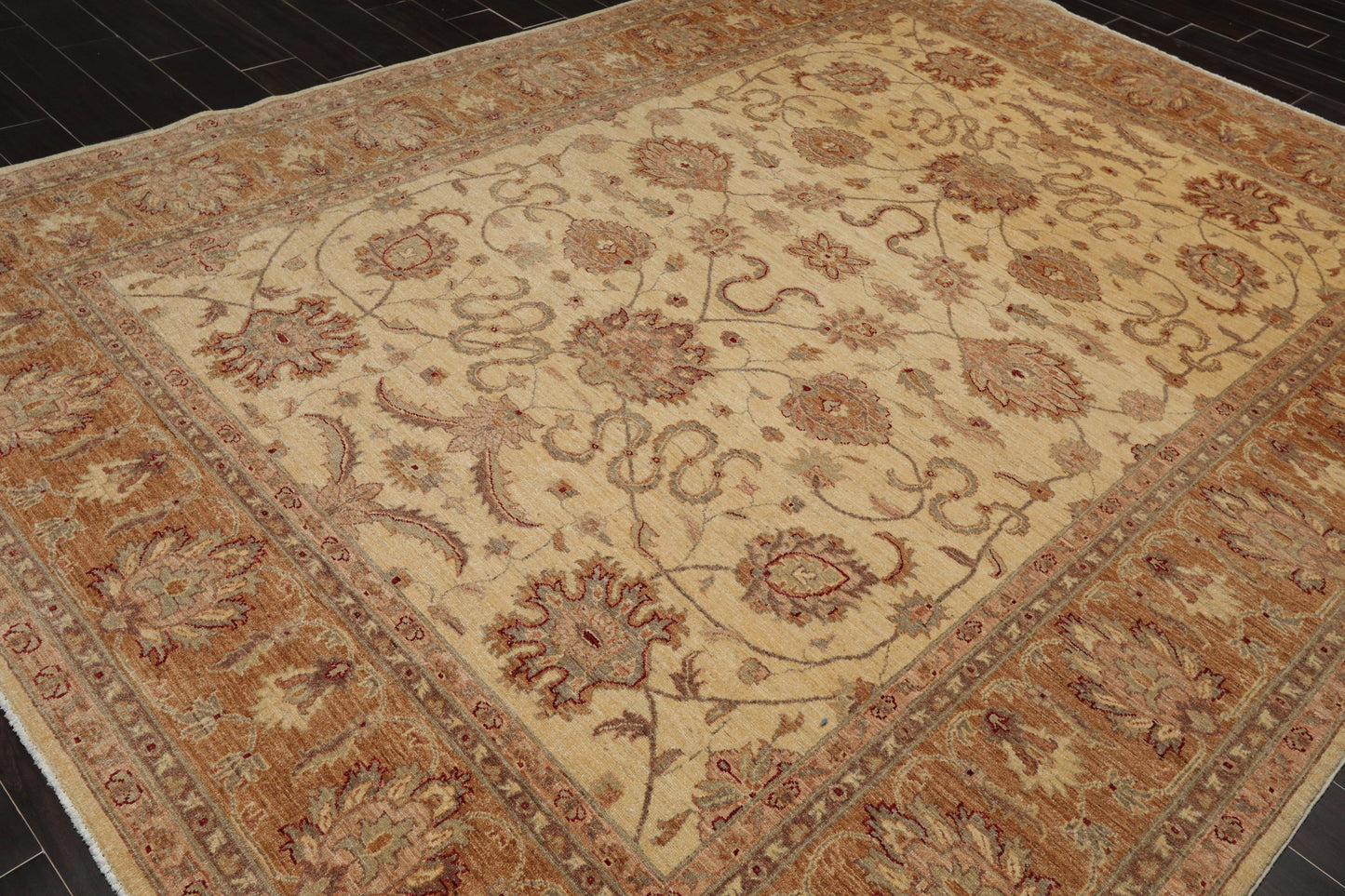8'2" x 11'4" Hand Knotted Wool Stone Wash Peshawar Vegetable Dyes Area Rug Beige