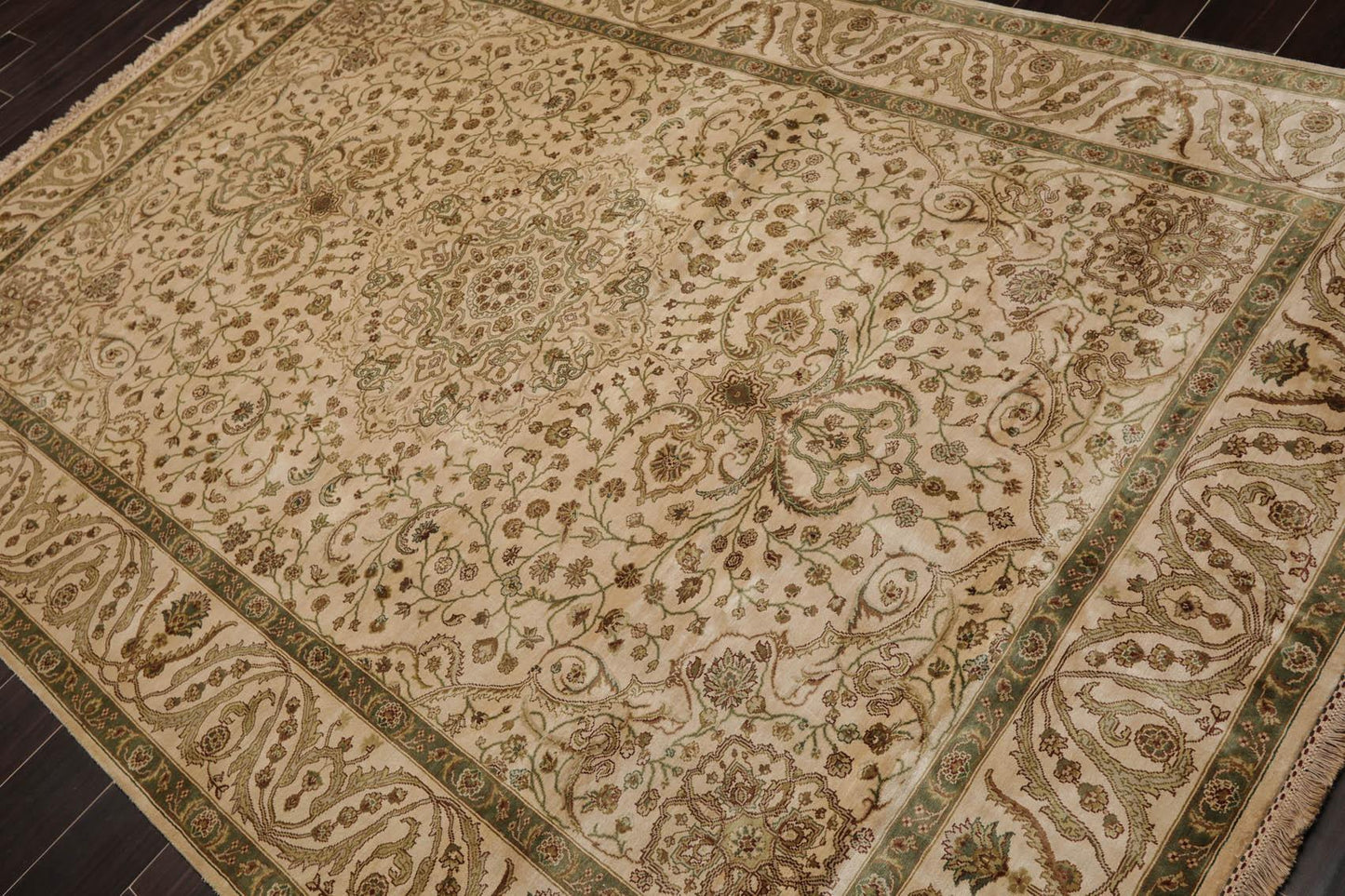 6'2" x 8'10" Hand Knotted 100% Silk Traditional 250 KPSI Oriental Area Rug Beige