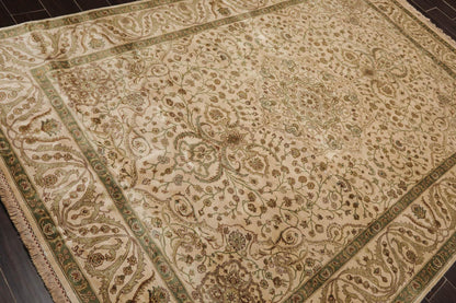 6'2" x 8'10" Hand Knotted 100% Silk Traditional 250 KPSI Oriental Area Rug Beige