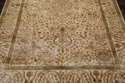 6'2" x 8'10" Hand Knotted 100% Silk Traditional 250 KPSI Oriental Area Rug Beige