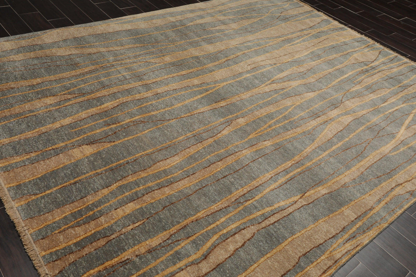 7'9"x9'9" Hand Knotted Wool Stone Wash Peshawar Vegetable Dye Area Rug Gray Blue