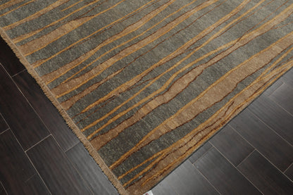 7'9"x9'9" Hand Knotted Wool Stone Wash Peshawar Vegetable Dye Area Rug Gray Blue