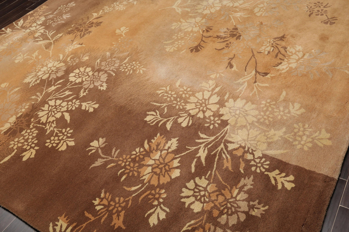 8' x 10' Handmade 100% Wool Botanical Transitional Oriental Area Rug Brown