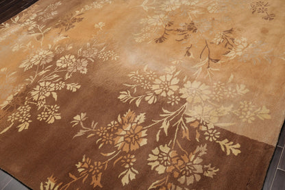 8' x 10' Handmade 100% Wool Botanical Transitional Oriental Area Rug Brown
