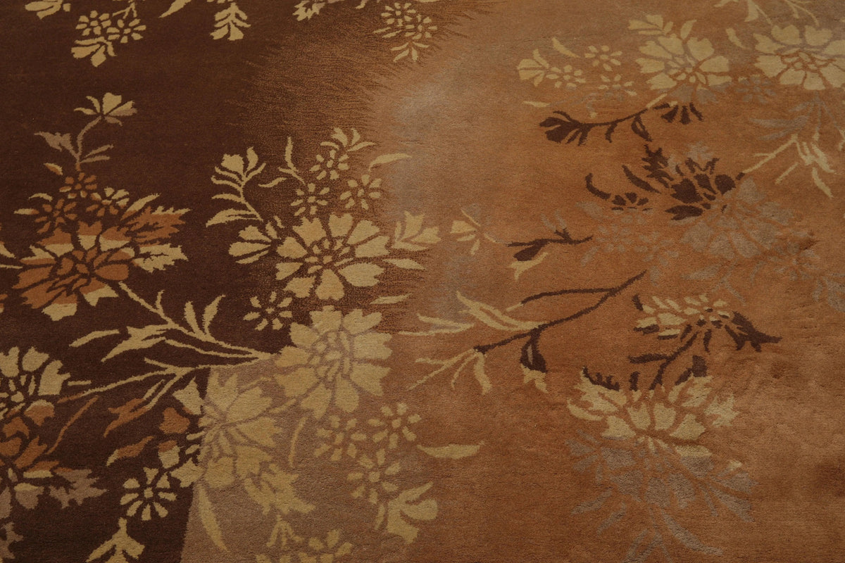 8' x 10' Handmade 100% Wool Botanical Transitional Oriental Area Rug Brown