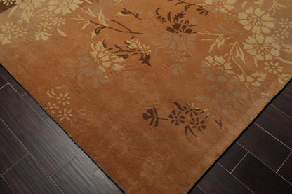 8' x 10' Handmade 100% Wool Botanical Transitional Oriental Area Rug Brown