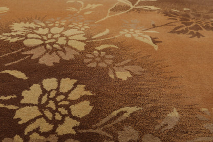 8' x 10' Handmade 100% Wool Botanical Transitional Oriental Area Rug Brown