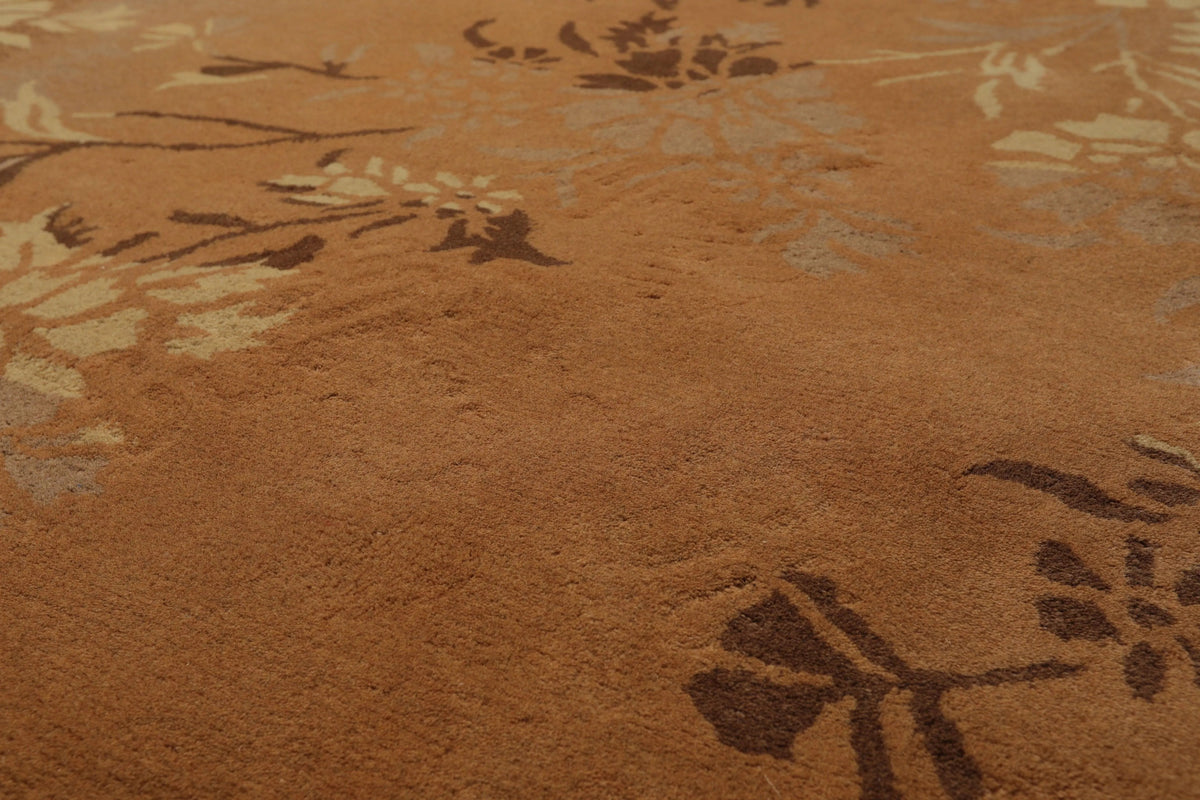 8' x 10' Handmade 100% Wool Botanical Transitional Oriental Area Rug Brown